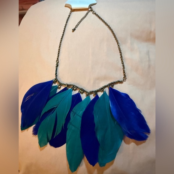 Blue And Green Feather Necklace